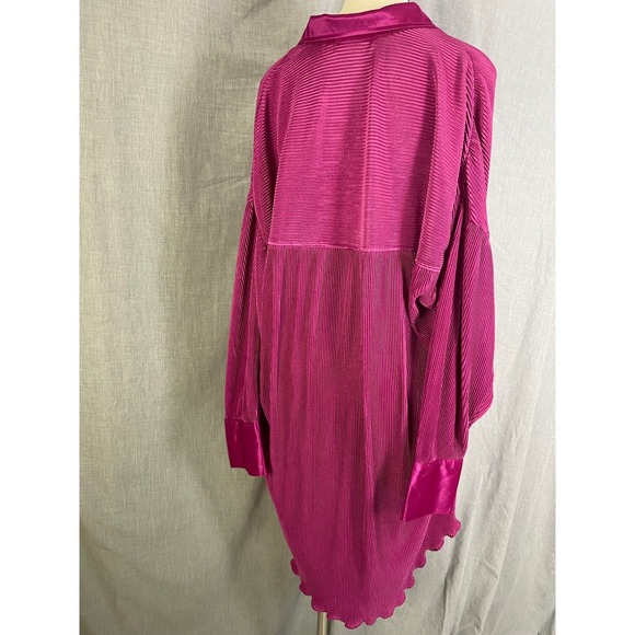 12th‎ Tribe Pleated Satin Button Down Tunic Shirt Dress Magenta Pink L NWT - Picture 12 of 16